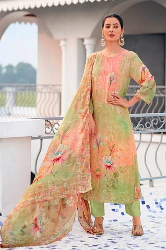 Green color designer digital printed salwar kameez with embroidery work georgette fabric