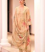 Beige color designer digital printed salwar kameez with embroidery work georgette fabric