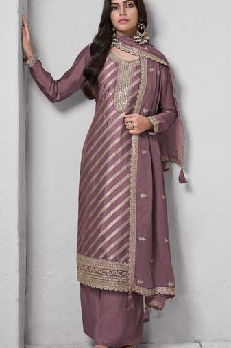 Purple color lotus silk fanric beautiful partywear salwar kameez