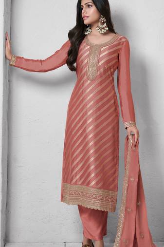 Pink color lotus silk fanric beautiful partywear salwar kameez