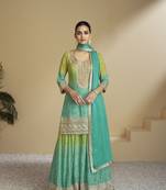 Sea green color chinon fabric bandhej palazzo dress with beautiful embroidery work