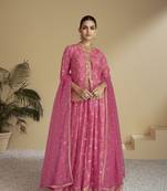 Pink color chinon fabric bandhej palazzo dress with beautiful embroidery work