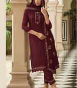 Maroon color designer multy thread embroidery work chinon fabric ceremonial wear salwar kameez