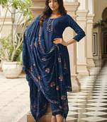 Blue color designer multy thread embroidery work chinon fabric ceremonial wear salwar kameez