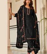 Black color designer multy thread embroidery work chinon fabric ceremonial wear salwar kameez