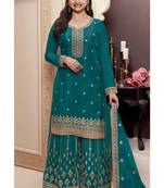 Rama color chinon fabric beautiful heavy wedding wear zari work sharara dress