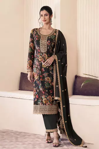 Black color beautiful partywear chinon fabric ethnic ceremonial salwar suit