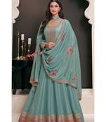 Blue color ethnic moonga silk fabric bollywood style anarkali suit