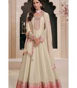 Off white color ethnic moonga silk fabric bollywood style anarkali suit