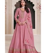 Pink color ethnic moonga silk fabric bollywood style anarkali suit