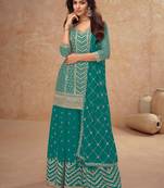 Heavy embroidery work rama color chinon fabric palazzo dress