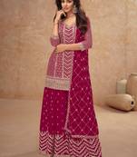 Heavy embroidery work pink color chinon fabric palazzo dress