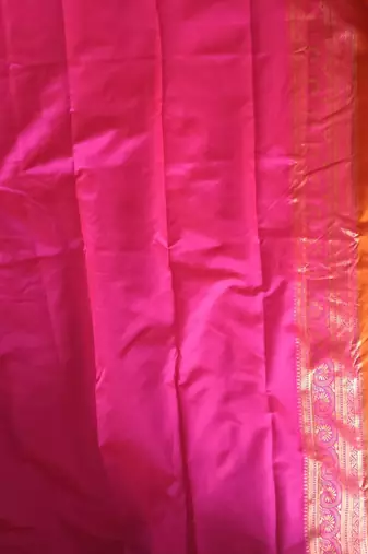 Orange and Pink art Banarasi Silk Saree With Blouse Piece.