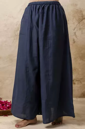 Women's silk blend embroidered flared kurta with palazzo & dupatta set