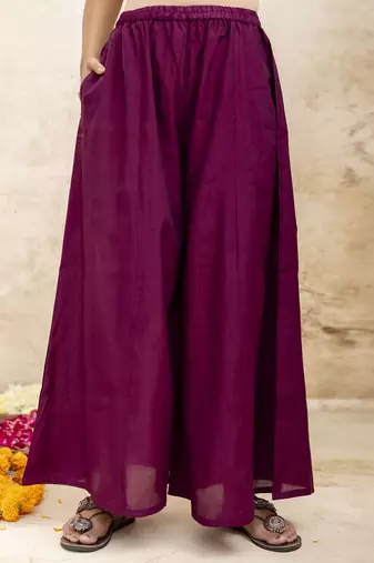 Women's silk blend embroidered flared kurta with palazzo & dupatta set
