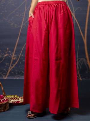 Women's silk blend embroidered flared kurta with palazzo & dupatta set 4