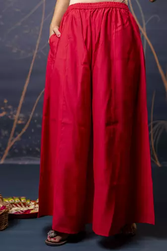 Women's silk blend embroidered flared kurta with palazzo & dupatta set
