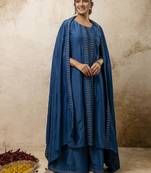 Women's silk blend embroidered flared kurta with palazzo & dupatta set