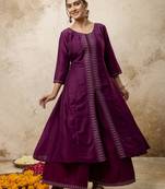 Women's silk blend embroidered flared kurta with palazzo & dupatta set