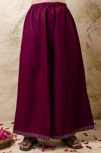 Women's silk blend embroidered flared kurta with palazzo & dupatta set