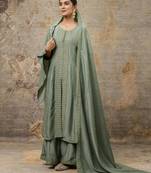 Women's silk blend embroidered flared kurta with palazzo & dupatta set
