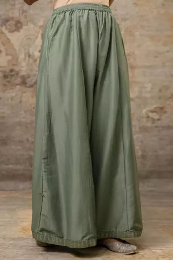 Women's silk blend embroidered flared kurta with palazzo & dupatta set