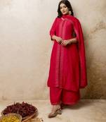 Women's silk blend embroidered flared kurta with palazzo & dupatta set