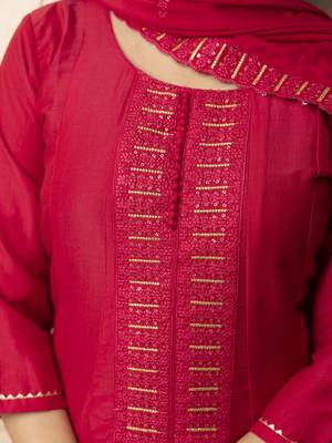 Women's silk blend embroidered flared kurta with palazzo & dupatta set 3