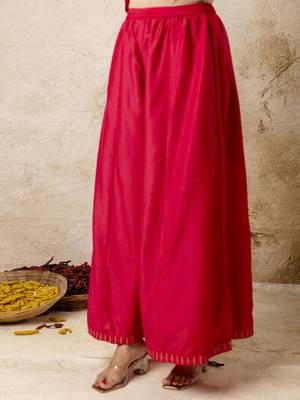 Women's silk blend embroidered flared kurta with palazzo & dupatta set 4