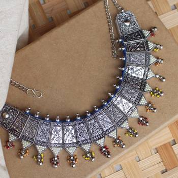 Oxidized pearl studded statement necklace 1