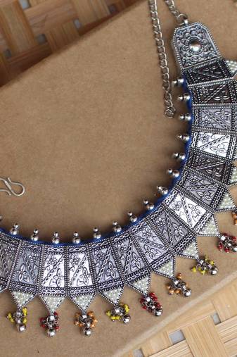 Oxidized pearl studded statement necklace