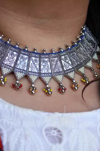 Oxidized pearl studded statement necklace
