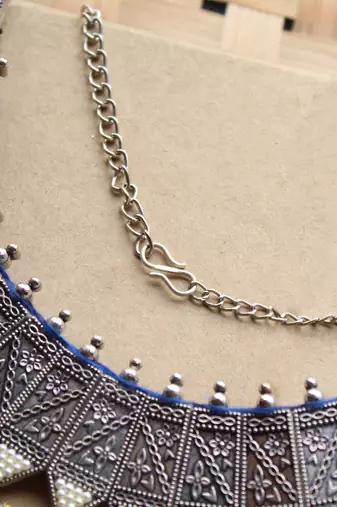 Oxidized pearl studded statement necklace