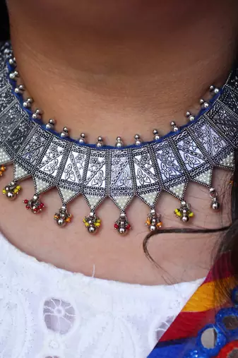 Oxidized pearl studded statement necklace