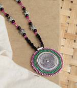 Oxidized silver pink & green long haar