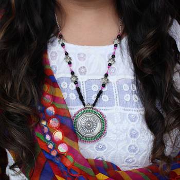Oxidized silver pink & green long haar 2