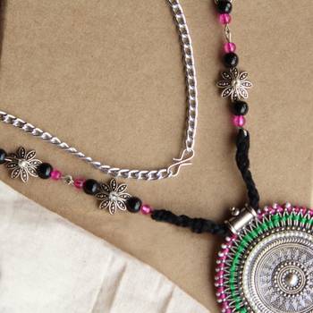 Oxidized silver pink & green long haar 3