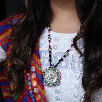 Oxidized silver pink & green long haar 4