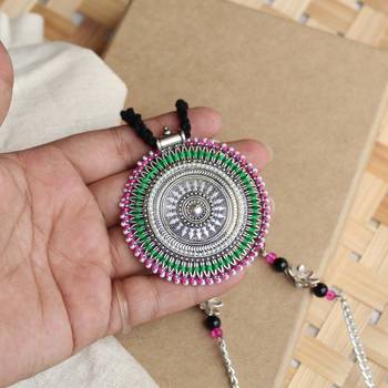 Oxidized silver pink & green long haar 5