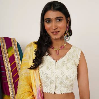 Bold red and green meenakari necklace with peacock motif earrings 2