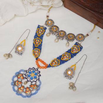 Bohemian vibes blue & orange necklace set 3