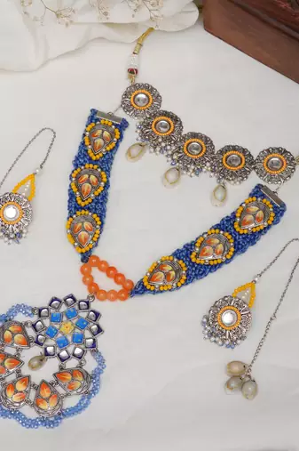 Bohemian vibes blue & orange necklace set