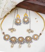 Royal mirrorwork oxidized necklace and earrings set with shells