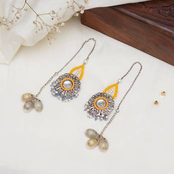Royal mirrorwork oxidized necklace and earrings set with shells 3