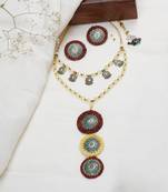 Rustic floral motif hand crochet necklace with matching earrings