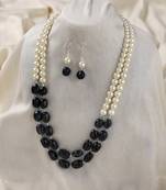 Black sotnes & white pearls layered necklace with matching earrings