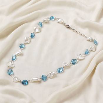 High quality white pearls blue semi precious stone necklace 2