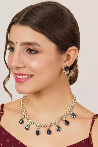 Dark blue crystal kundan necklace