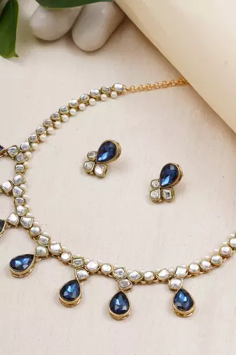 Dark blue crystal kundan necklace