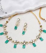 Kundan and green stone necklace set